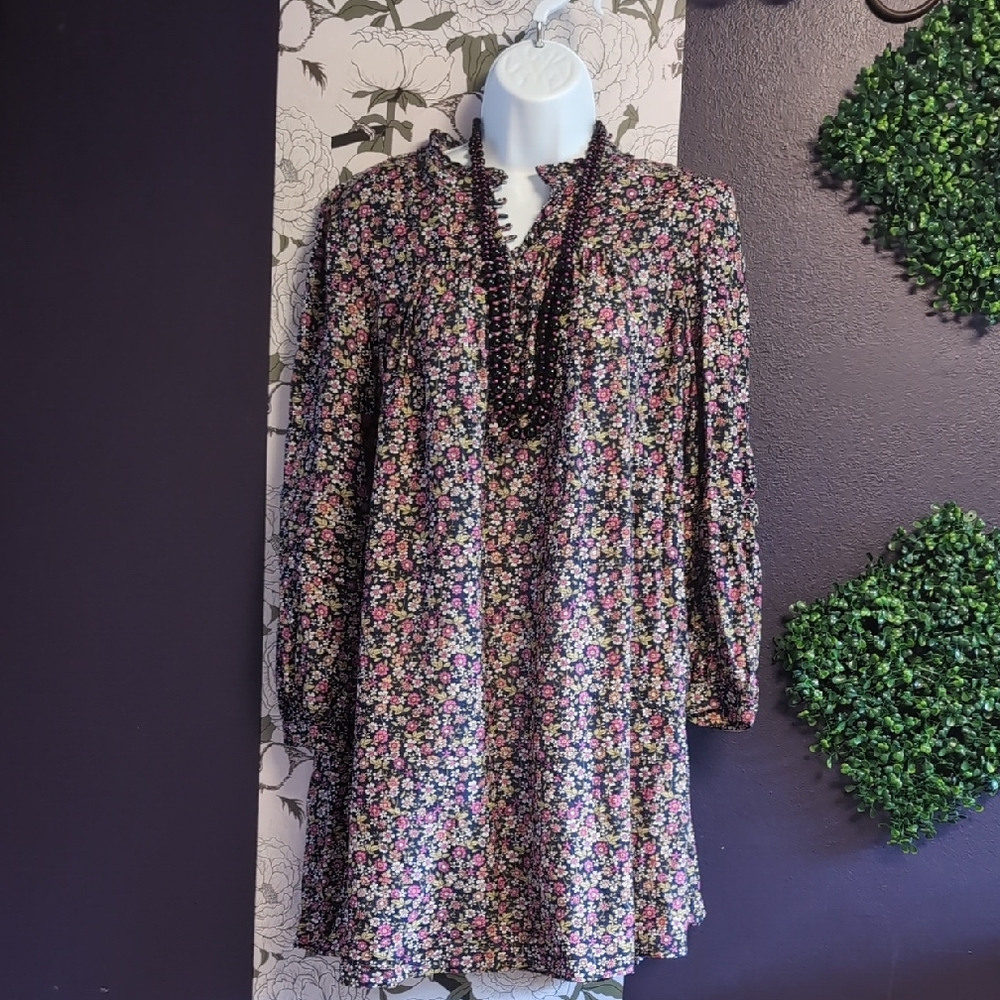 J. Crew Floral Long Sleeve Dress - Black and Pink